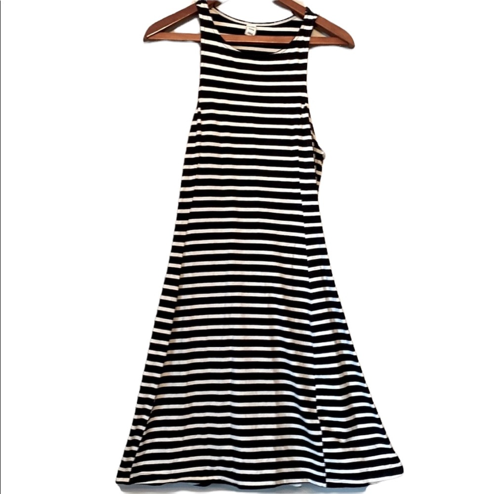 Old Navy Black and White Striped Sleeveless Flair Dress